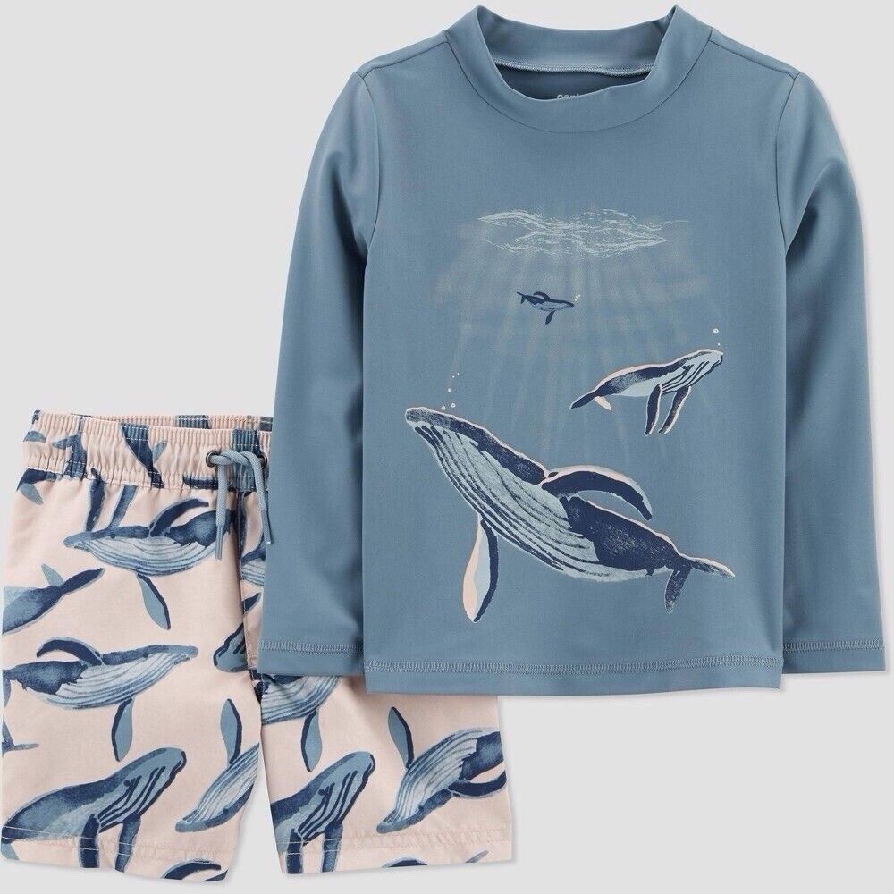 NWT Carter’s Just One You Swim Trunks And Swim Shirt Whales Size 9 Months